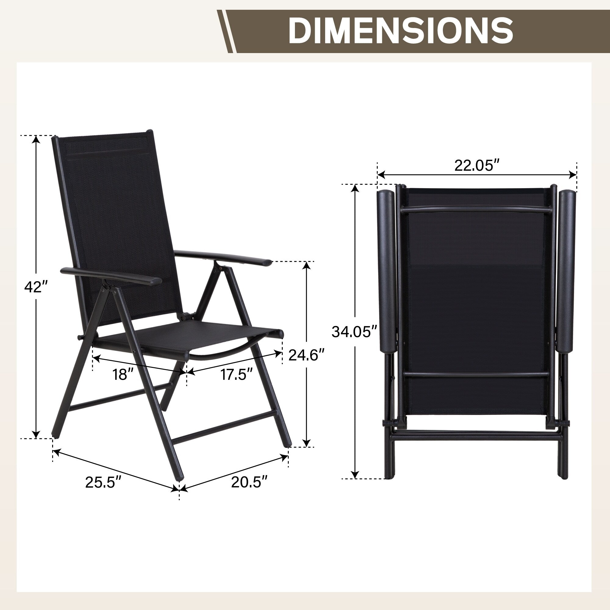 Ensemble de salle à manger de patio 9 pièces, table en métal et chaises de salle à manger pliables avec 7 niveaux réglables