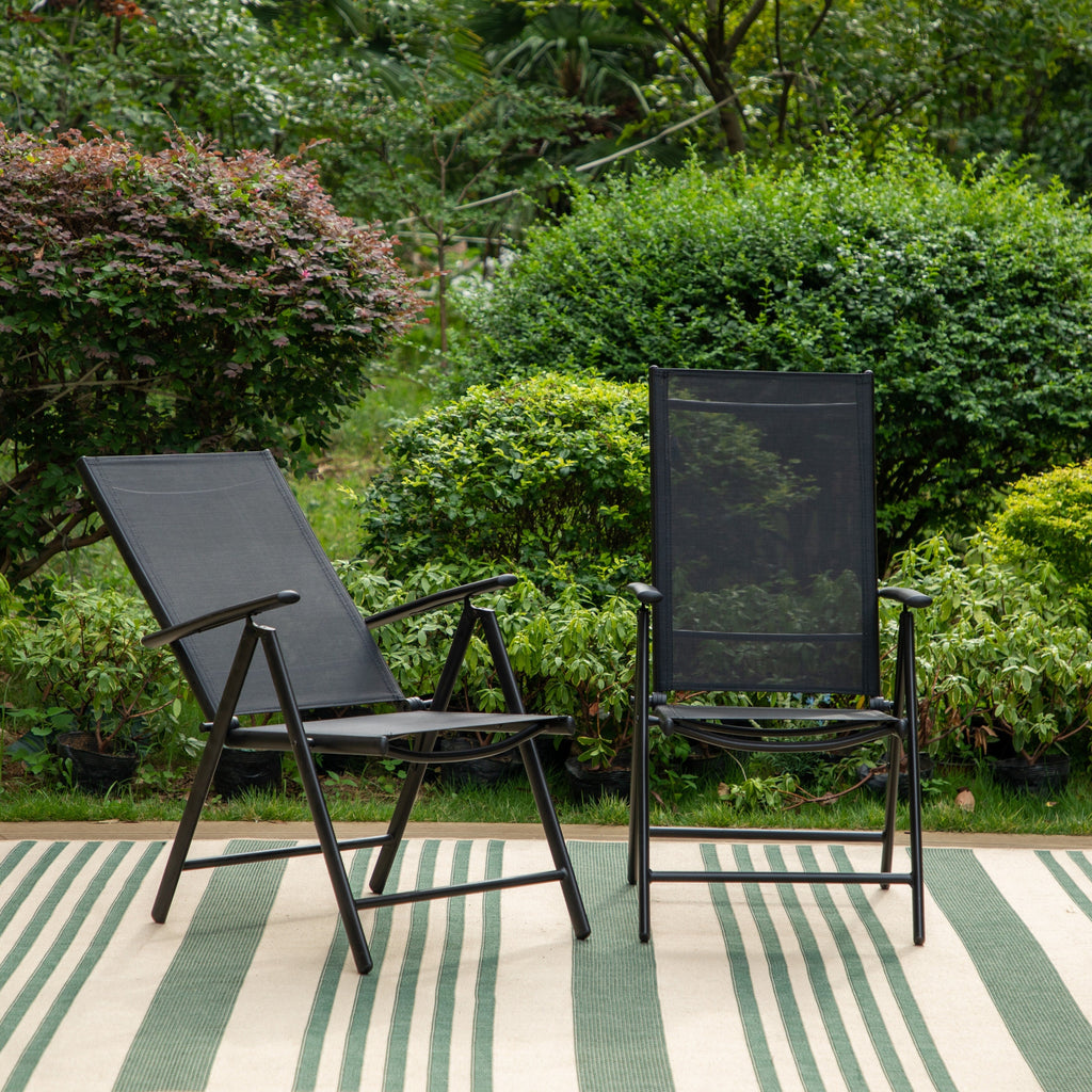 Ensemble de salle à manger de patio 9 pièces, table en métal et chaises de salle à manger pliables avec 7 niveaux réglables