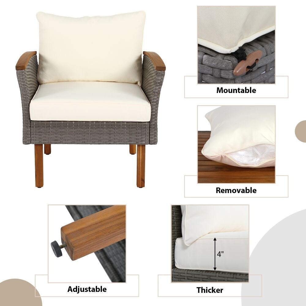 Ensemble de meubles de patio en rotin 9 pièces, ensemble de conversation extérieur avec pieds et plateau en bois d'acacia