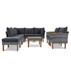 Ensemble de meubles de patio en rotin 9 pièces, ensemble de conversation extérieur avec pieds et plateau en bois d'acacia
