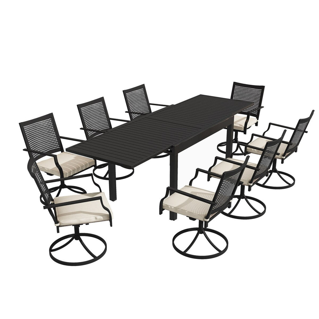 Ensemble de salle à manger d'extérieur 9 pièces avec table à manger extensible