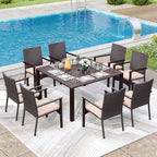 Ensemble de salle à manger de patio 9 pièces en rotin et osier avec trou pour parasol