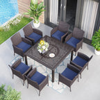 Ensemble de salle à manger de patio 9 pièces en rotin et osier avec trou pour parasol