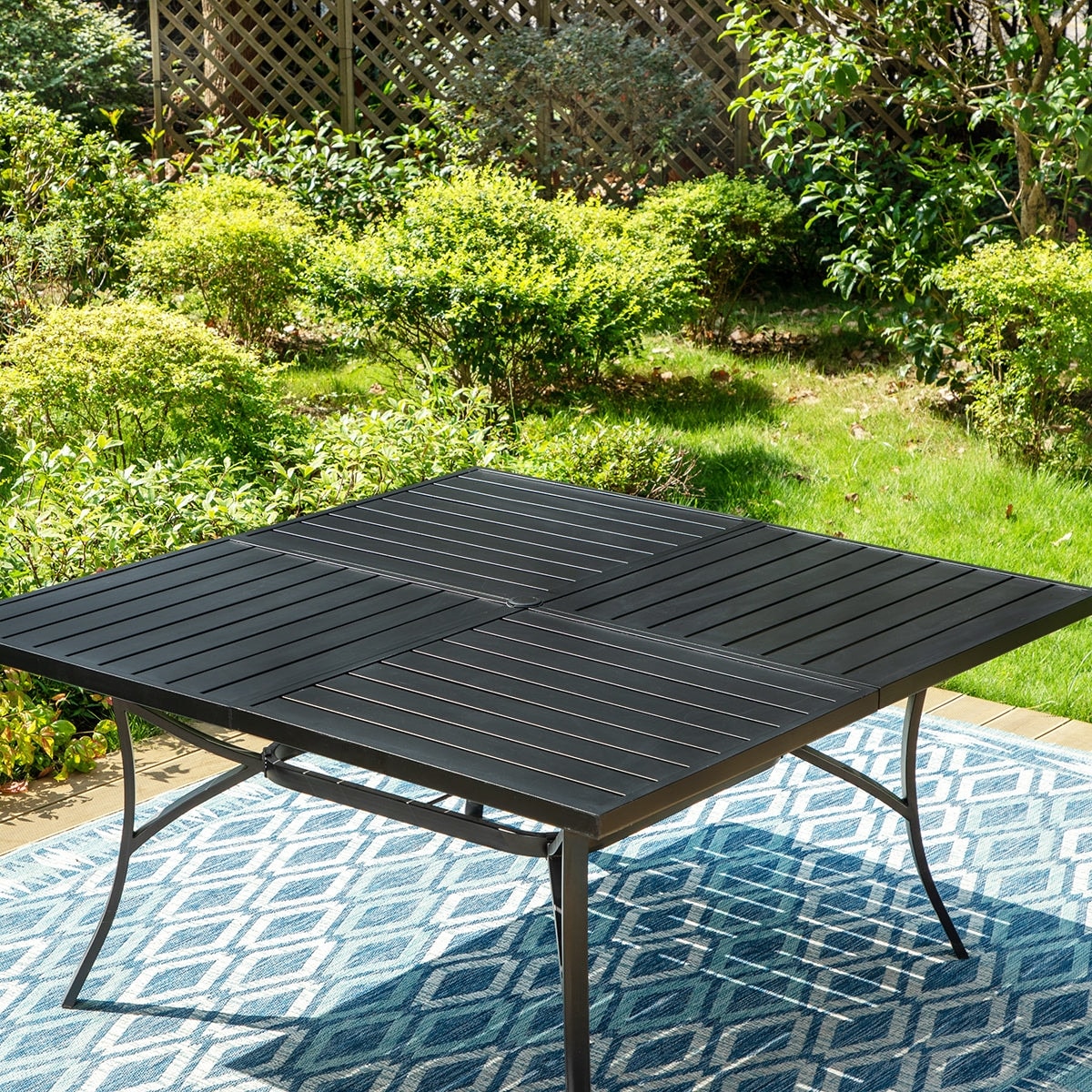 Ensemble de salle à manger de patio MAISON?ARTS 9 pièces, table carrée en métal de 60 pouces et chaises berçantes en toile