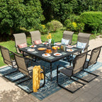 Ensemble de salle à manger de patio MAISON?ARTS 9 pièces, table carrée en métal de 60 pouces et chaises berçantes en toile