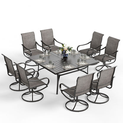 Ensemble de salle à manger de patio MAISON ARTS 9 pièces, table carrée en métal de 60 pouces et chaises de salle à manger en toile