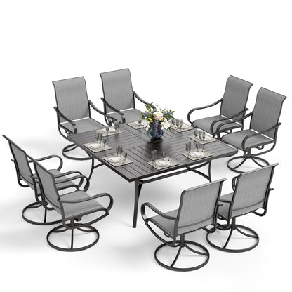 Ensemble de salle à manger de patio MAISON ARTS 9 pièces, table carrée en métal de 60 pouces et chaises de salle à manger en toile