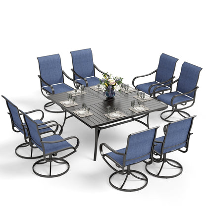 Ensemble de salle à manger de patio MAISON ARTS 9 pièces, table carrée en métal de 60 pouces et chaises de salle à manger en toile