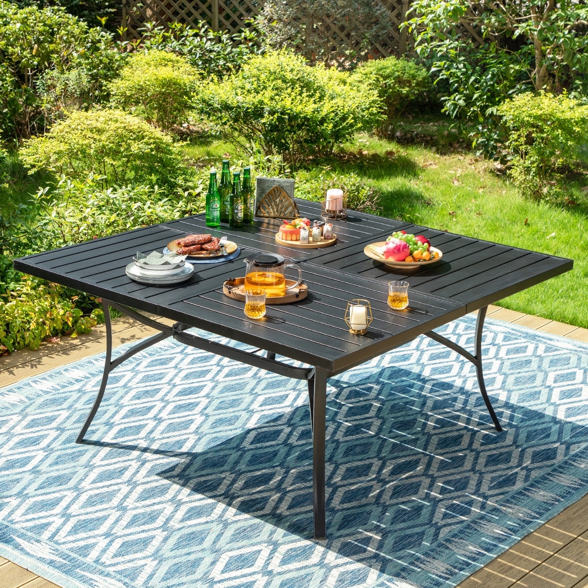 Ensemble de salle à manger de patio MAISON?ARTS 9 pièces, table carrée en métal de 60 pouces et chaises berçantes en toile