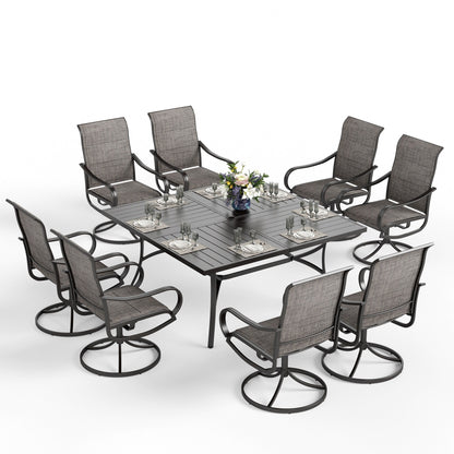 Ensemble de salle à manger de patio MAISON ARTS 9 pièces, table carrée en métal de 60 pouces et chaises de salle à manger en toile