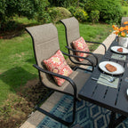 Ensemble de salle à manger de patio MAISON?ARTS 9 pièces, table carrée en métal de 60 pouces et chaises berçantes en toile