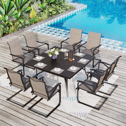 Ensemble de salle à manger de patio MAISON?ARTS 9 pièces, table carrée en métal de 60 pouces et chaises berçantes en toile