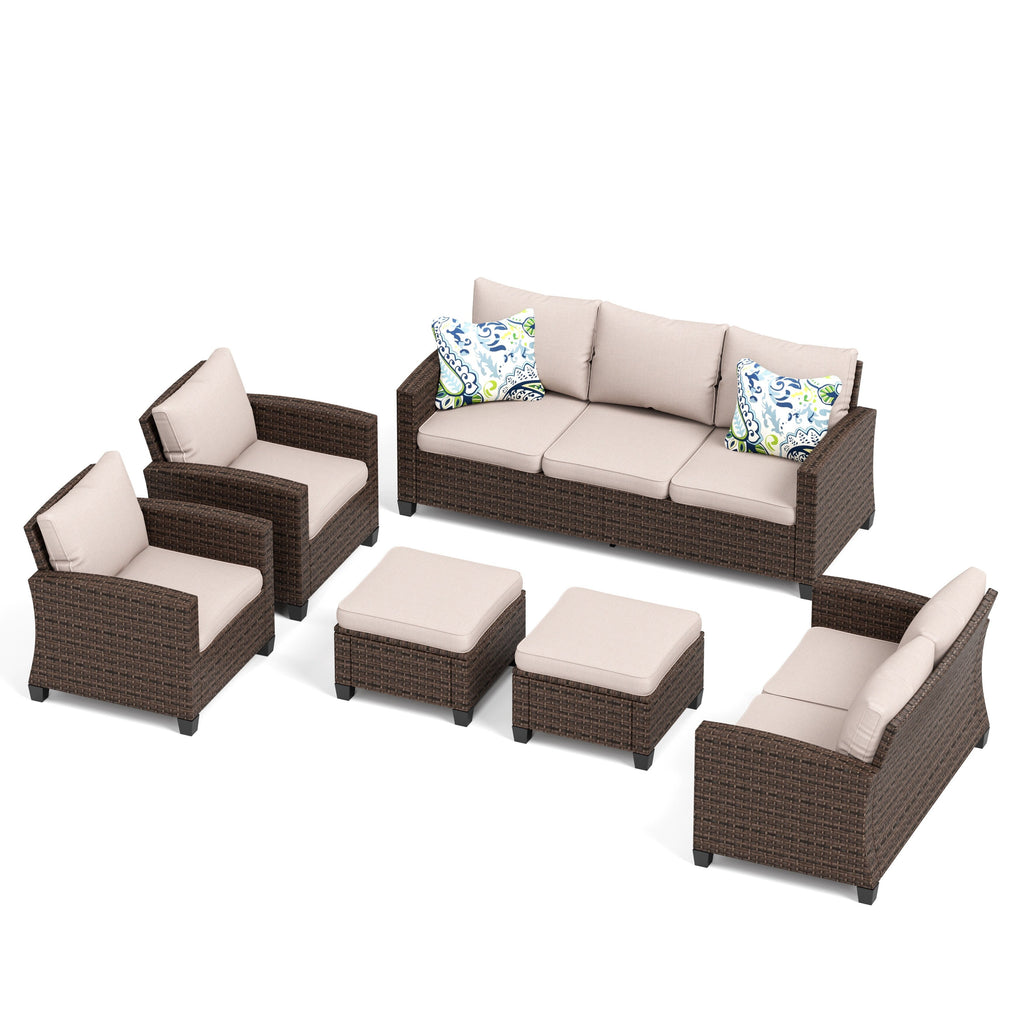 Ensemble de salon de jardin 9 places en rotin et osier avec canapé sectionnel à dossier haut et table pour foyer