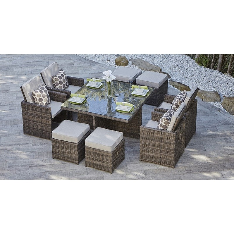 Ensemble de table à manger d'extérieur 9 pièces avec coussins