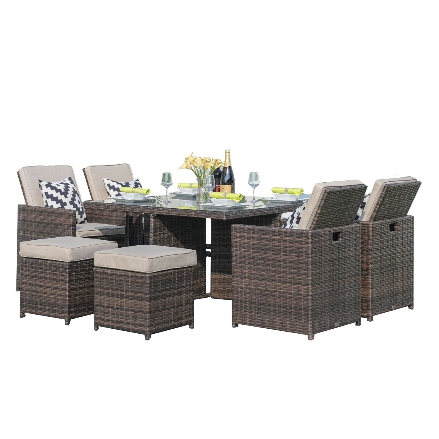 Ensemble de table à manger d'extérieur 9 pièces avec coussins