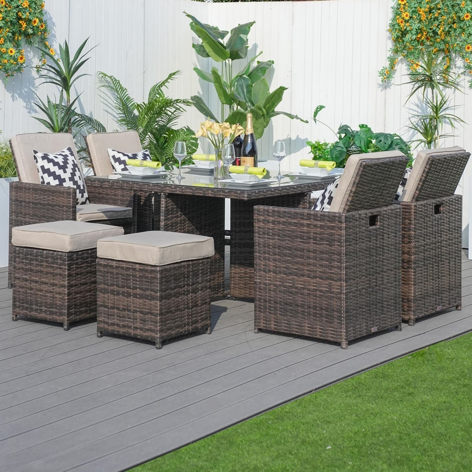 Ensemble de table à manger d'extérieur 9 pièces avec coussins