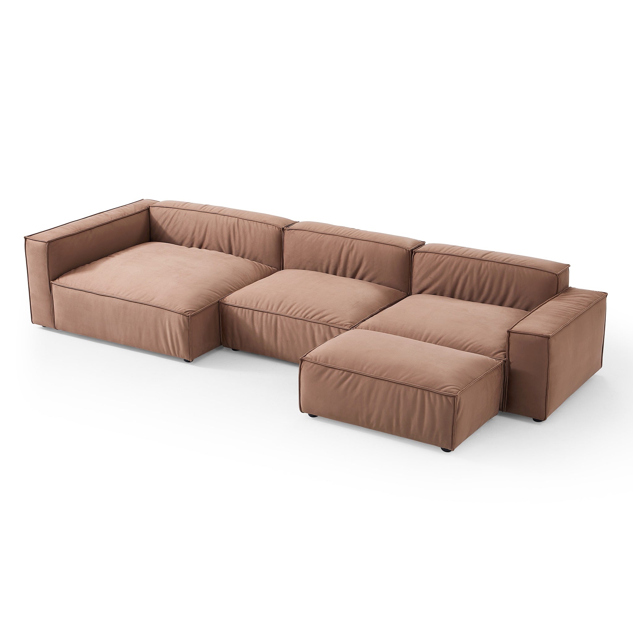 Canapé sectionnel et pouf de luxe minimaliste en tissu marron