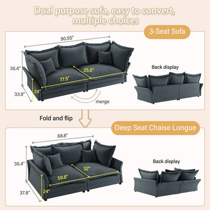 Canapés modernes à assise profonde avec plusieurs grands coussins moelleux