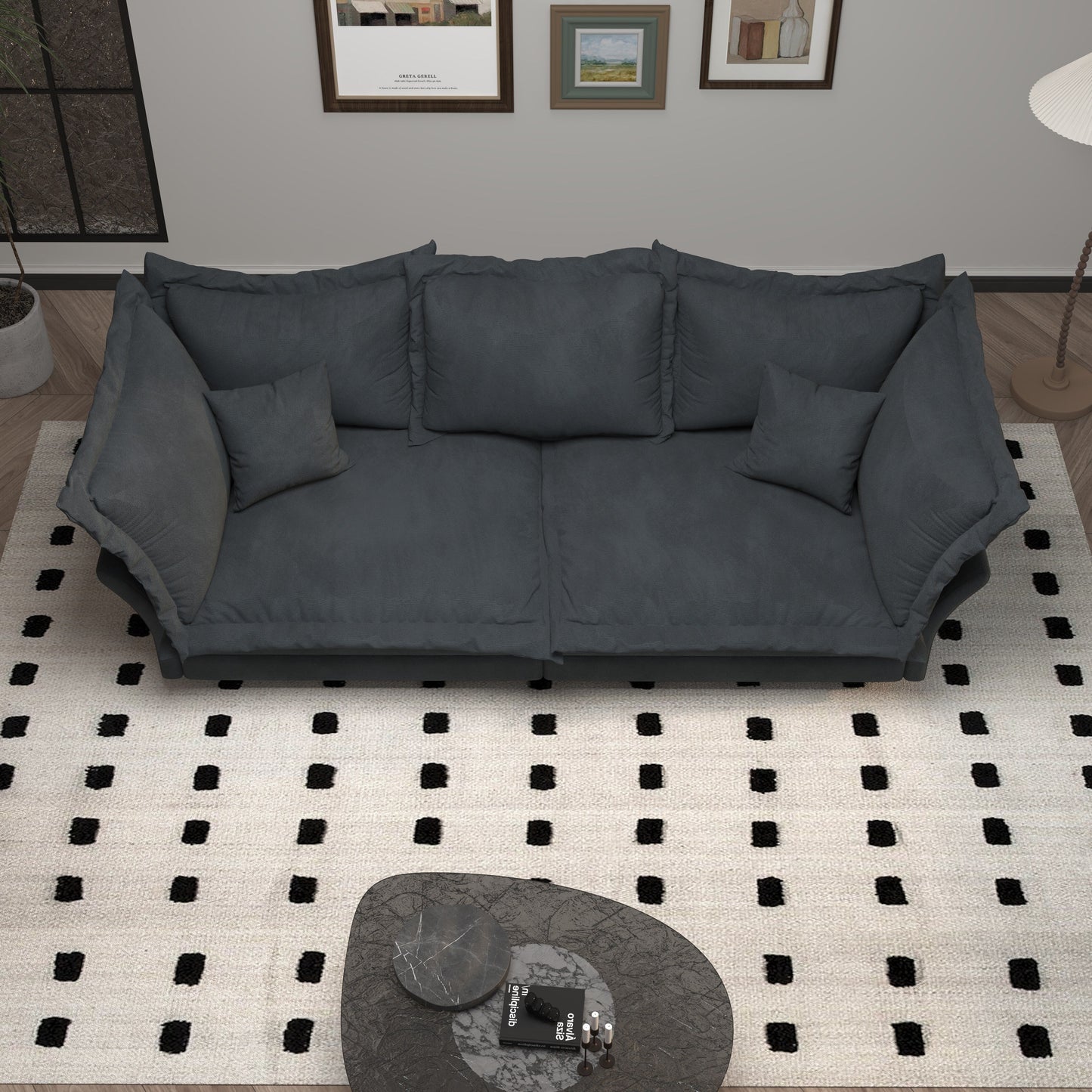 Canapés modernes à assise profonde avec plusieurs grands coussins moelleux