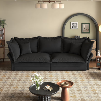 Canapés modernes à assise profonde avec plusieurs grands coussins moelleux