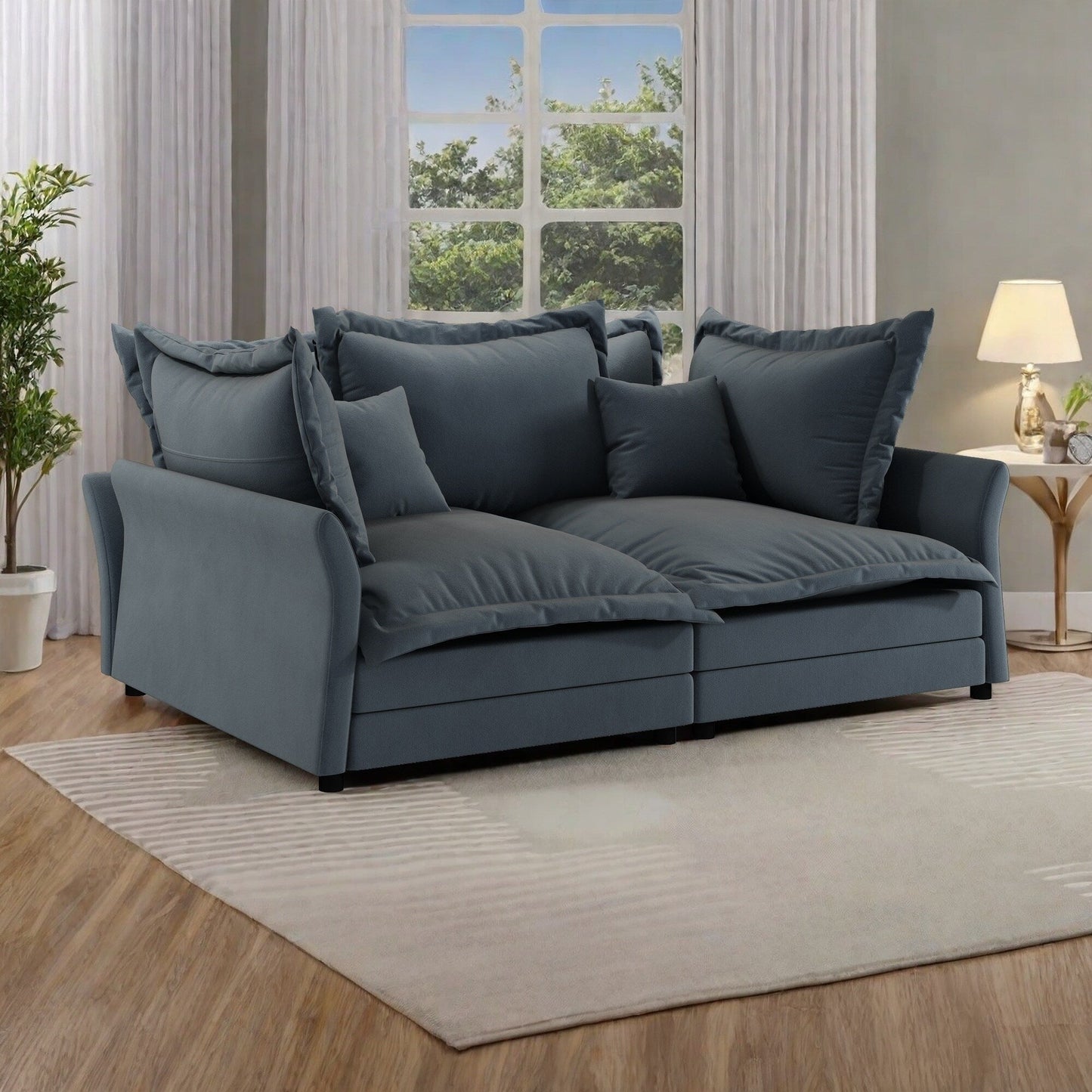 Canapé 3 places en velours 90,55 po avec structure en bois massif - Convertible en fauteuil - Support en éponge haute densité et ressorts