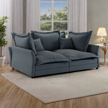 Canapé 3 places en velours 90,55 po avec structure en bois massif - Convertible en fauteuil - Support en éponge haute densité et ressorts