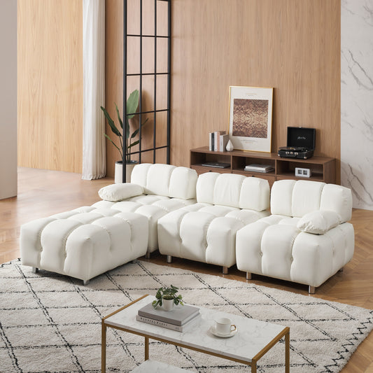 Canapé 3 places pliable en tissu technique moderne blanc de 90,6 pouces, imperméable et résistant aux taches, avec pieds en métal