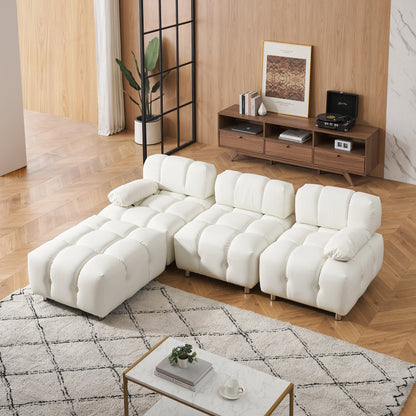 Canapé 3 places pliable en tissu technique moderne blanc de 90,6 pouces, imperméable et résistant aux taches, avec pieds en métal