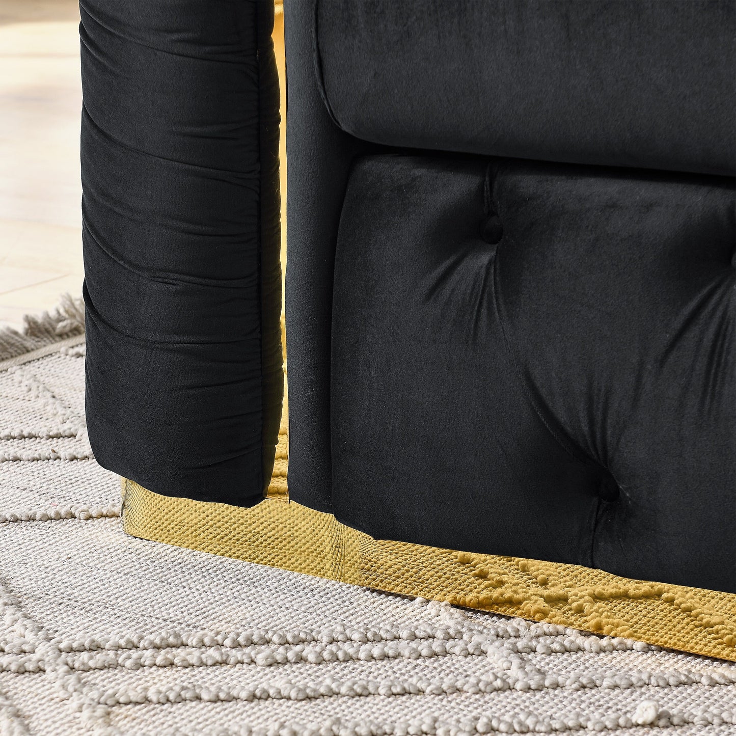 Canapé 3 places en velours 90,6 avec 2 coussins haute densité, touches dorées et coussins