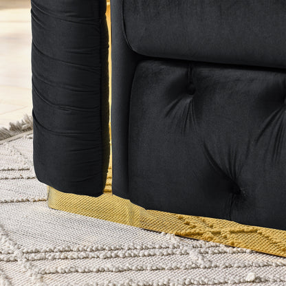 Canapé 3 places en velours 90,6 avec 2 coussins haute densité, touches dorées et coussins