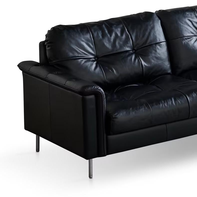 Baroque Tufted Black Leather Sofa