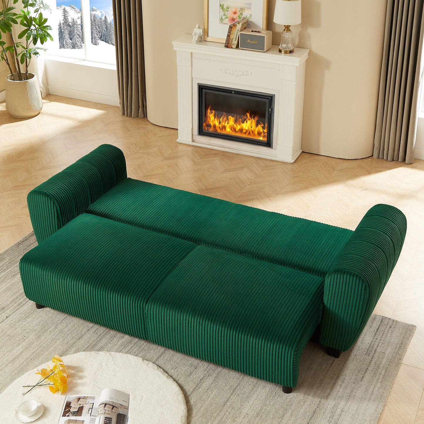 Canapé 3 places en velours côtelé 92.1 avec design convertible 2 en 1 et compartiments de rangement intégrés