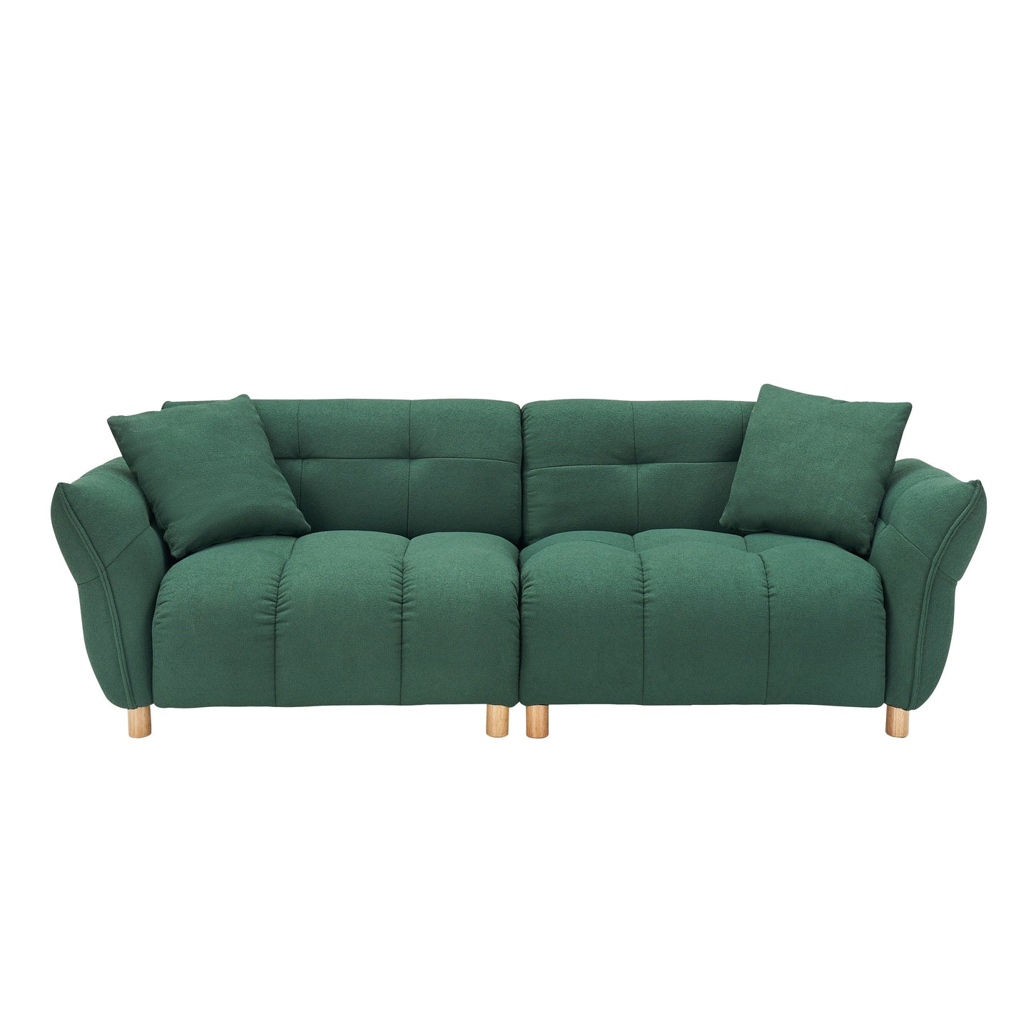 Canapé Teddy de 93,70 pouces de long, avec deux coussins assortis et trois sièges spacieux et confortables.