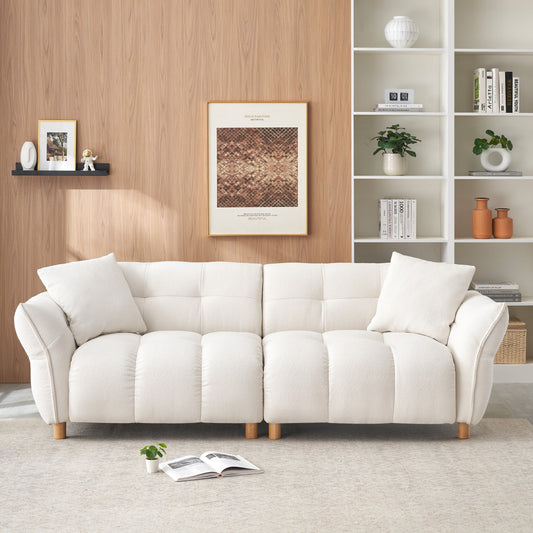 Canapé Teddy en tissu de 93,70 pouces de long, avec deux oreillers assortis et trois sièges spacieux et confortables