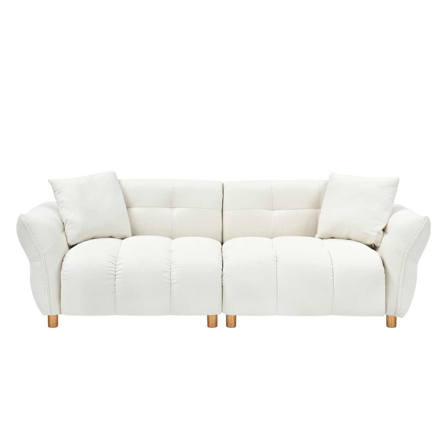 Canapé Teddy en tissu de 93,70 pouces de long, avec deux oreillers assortis et trois sièges spacieux et confortables