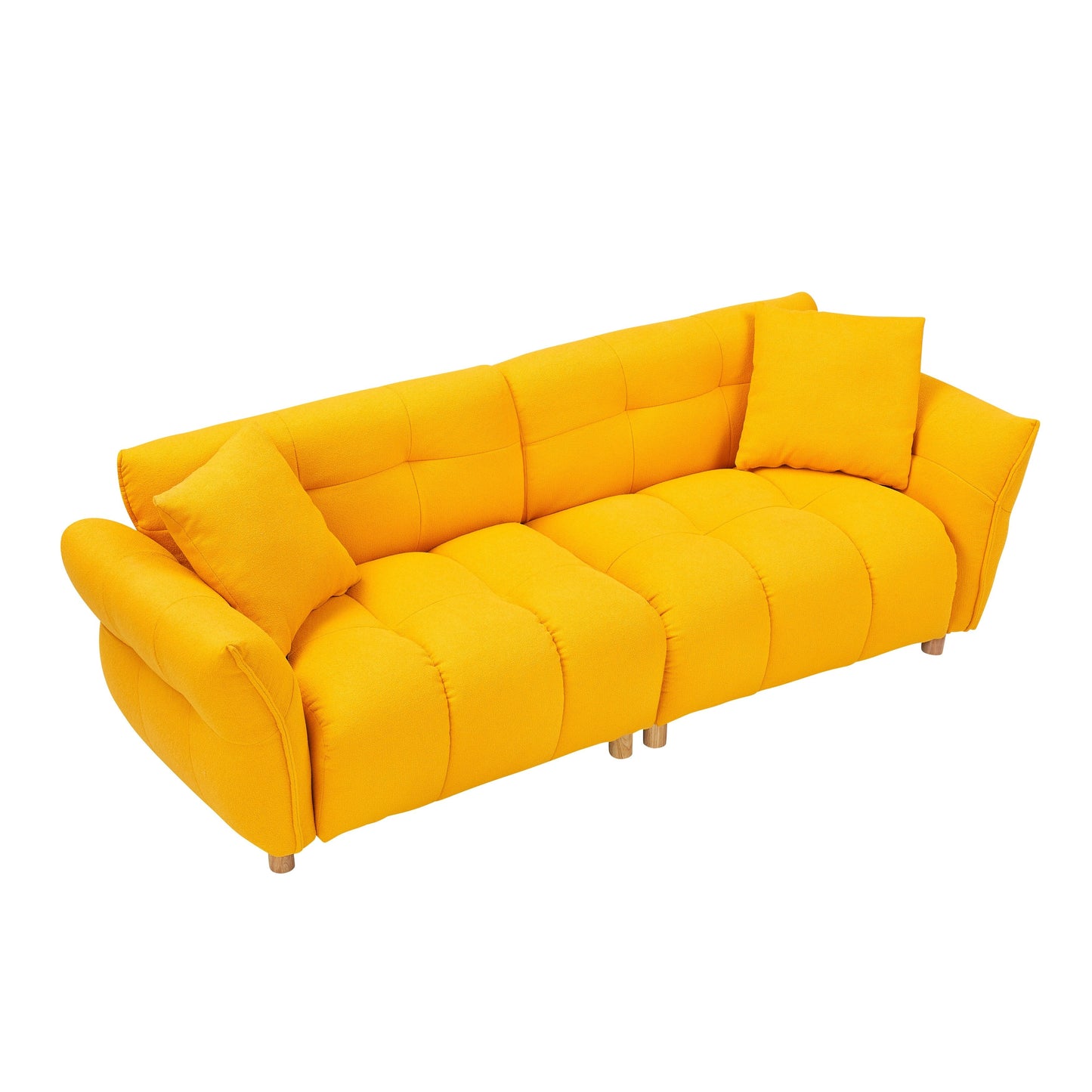 Canapé Teddy en tissu de 93,70 pouces de long, avec deux oreillers assortis et trois sièges spacieux et confortables