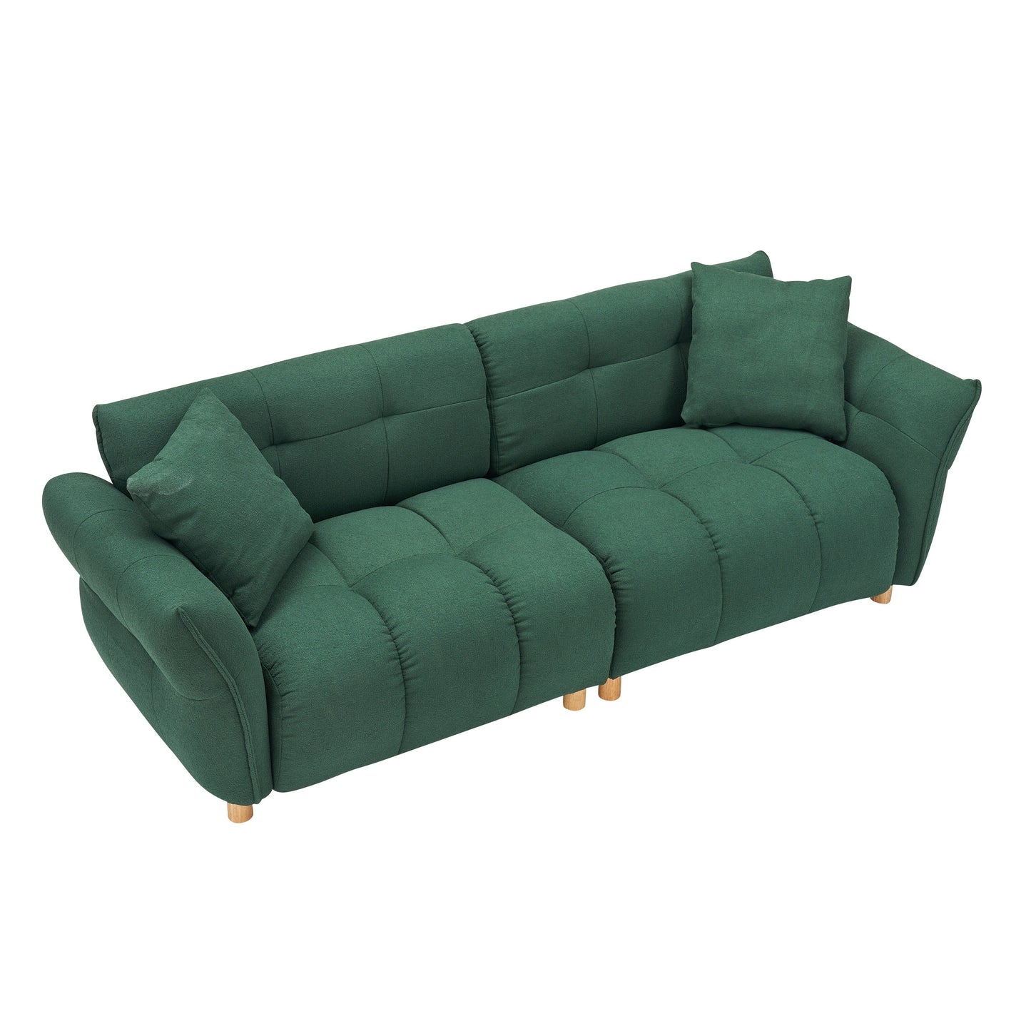 Canapé Teddy en tissu de 93,70 pouces de long, avec deux oreillers assortis et trois sièges spacieux et confortables