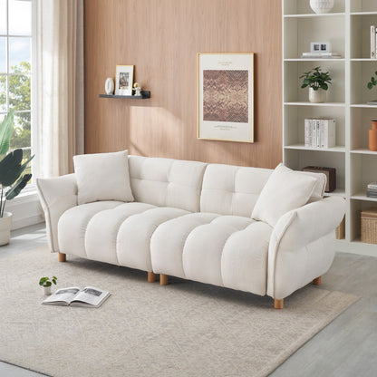 Canapé Teddy en tissu de 93,70 pouces de long, avec deux oreillers assortis et trois sièges spacieux et confortables
