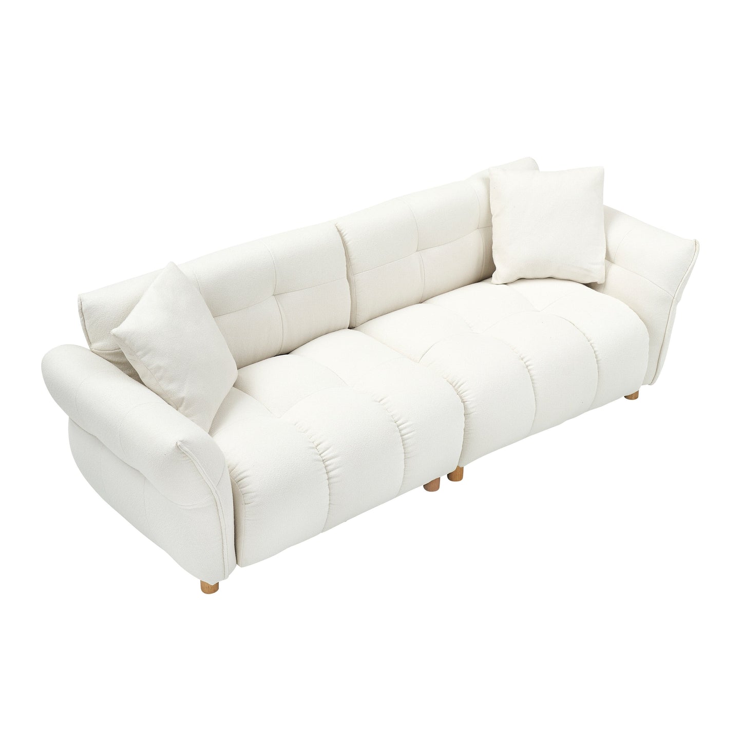 Canapé Teddy en tissu de 93,70 pouces de long, avec deux oreillers assortis et trois sièges spacieux et confortables