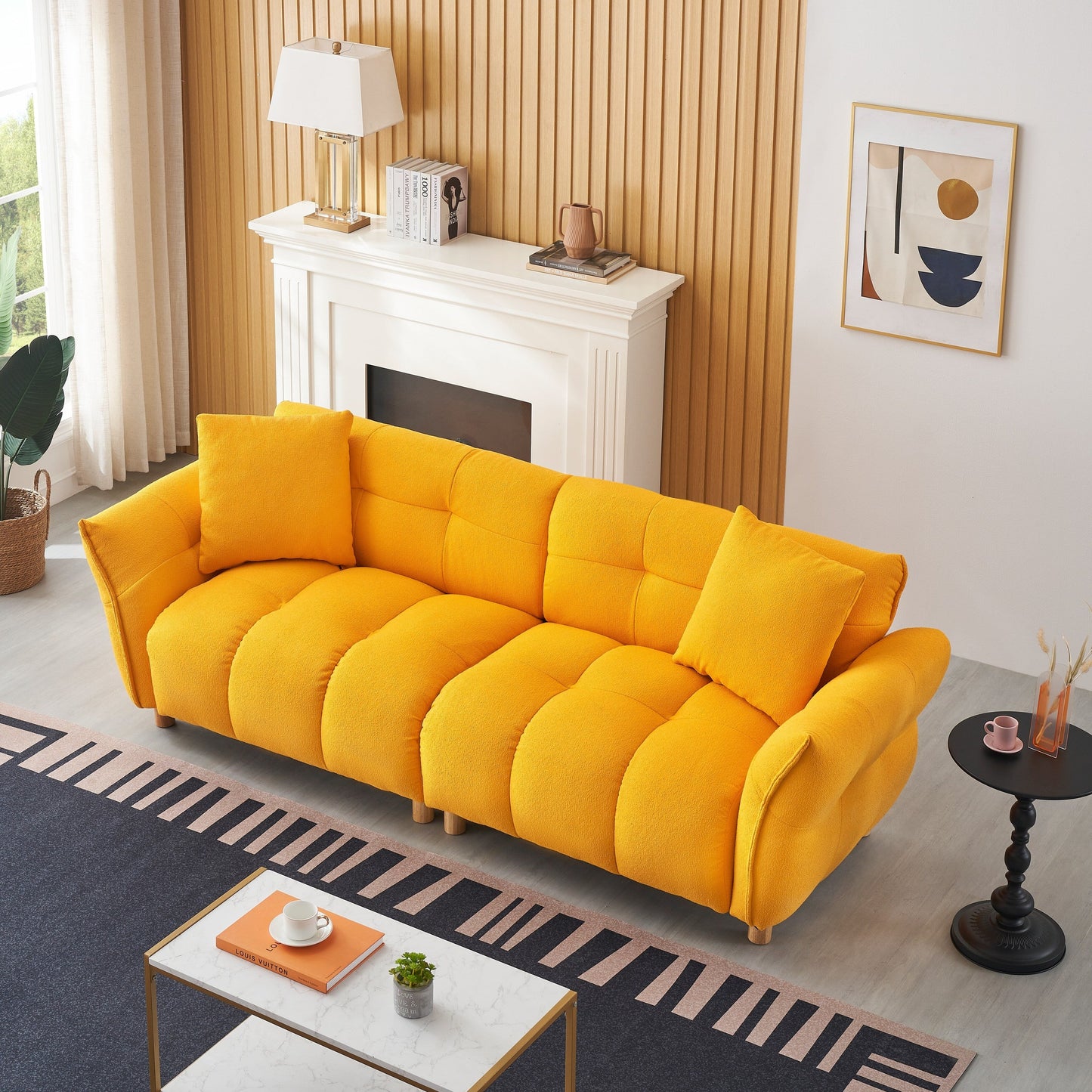 Canapé Teddy en tissu de 93,70 pouces de long, avec deux oreillers assortis et trois sièges spacieux et confortables