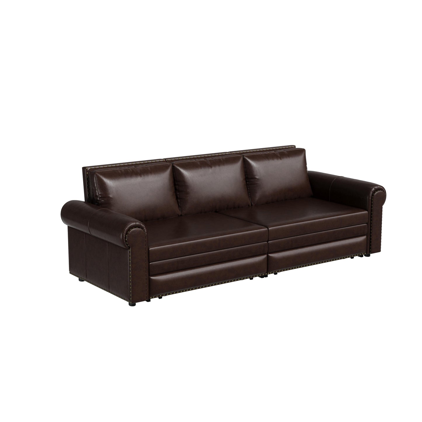 Canapé-lit 3 places en similicuir avec méridienne, style rétro avec garniture à rivets, 93,70 $