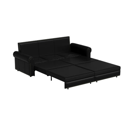 Canapé-lit 3 places en similicuir avec méridienne, style rétro avec garniture à rivets, 93,70 $