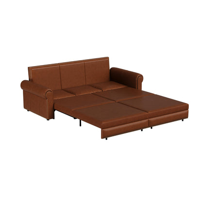 Canapé-lit 3 places en similicuir avec méridienne, style rétro avec garniture à rivets, 93,70 $