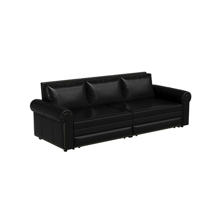 Canapé-lit 3 places en similicuir avec méridienne, style rétro avec garniture à rivets, 93,70 $