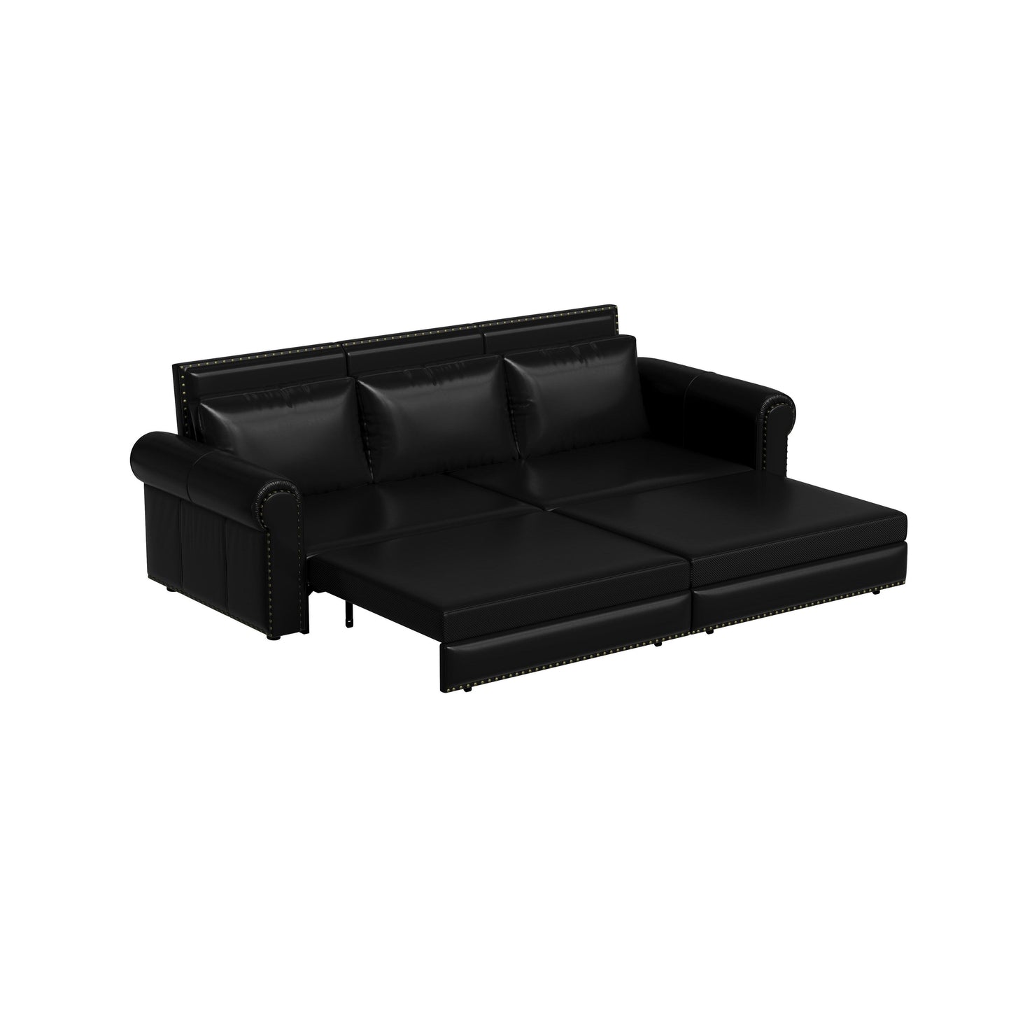 Canapé-lit 3 places en similicuir avec méridienne, style rétro avec garniture à rivets, 93,70 $