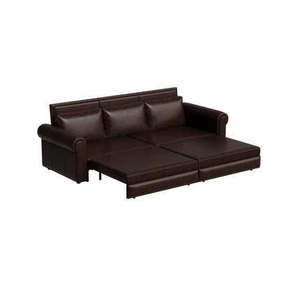 Canapé-lit 3 places en similicuir avec méridienne, style rétro avec garniture à rivets, 93,70 $