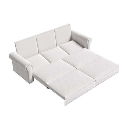 Canapé-lit 3 places en velours 93,7 pouces 3 en 1 avec accoudoirs roulés et garniture cloutée