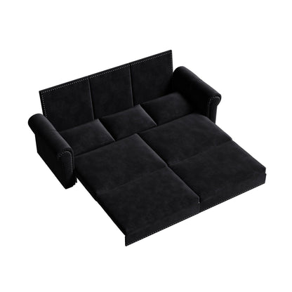 Canapé-lit 3 places en velours 93,7 pouces 3 en 1 avec accoudoirs roulés et garniture cloutée