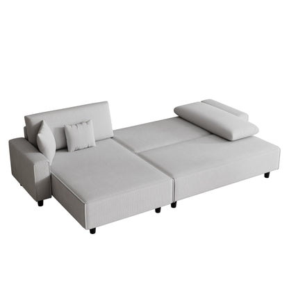 Canapé-lit convertible 3 places en velours côtelé de 93 po avec méridienne réglable, deux oreillers et rangement - Design compact