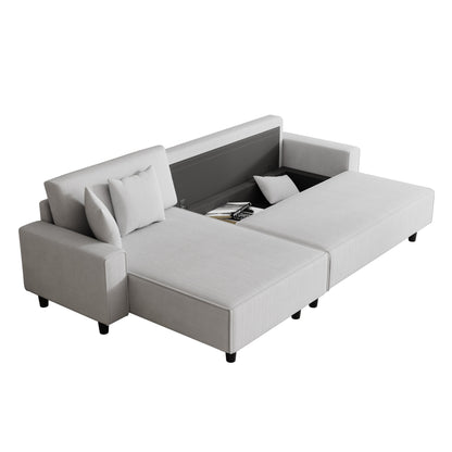 Canapé-lit convertible 3 places en velours côtelé de 93 po avec méridienne réglable, deux oreillers et rangement - Design compact